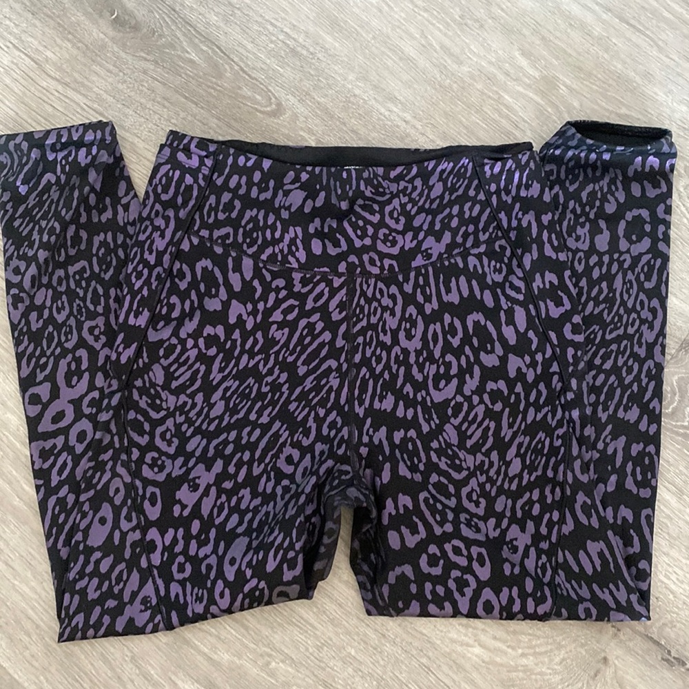 Victoria’s Secret black with purple foil high rise leggings, new size 12